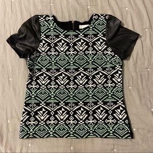 Sabine vegan leather sleeve Jacquard shirt - size M